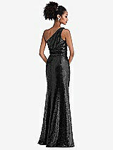 Rear View Thumbnail - Black One-Shoulder Draped Sequin Maxi Dress