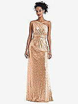Front View Thumbnail - Copper Rose One-Shoulder Draped Sequin Maxi Dress