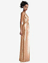 Side View Thumbnail - Copper Rose One-Shoulder Draped Sequin Maxi Dress