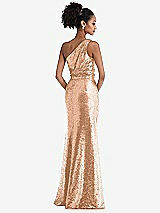 Rear View Thumbnail - Copper Rose One-Shoulder Draped Sequin Maxi Dress