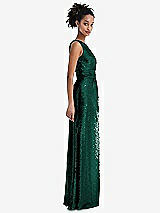 Side View Thumbnail - Hunter Green One-Shoulder Draped Sequin Maxi Dress