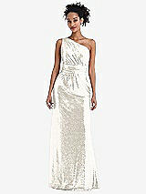 Front View Thumbnail - Ivory One-Shoulder Draped Sequin Maxi Dress
