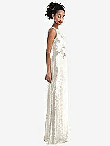 Side View Thumbnail - Ivory One-Shoulder Draped Sequin Maxi Dress