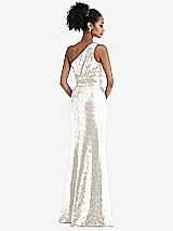 Rear View Thumbnail - Ivory One-Shoulder Draped Sequin Maxi Dress