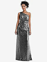 Front View Thumbnail - Stardust One-Shoulder Draped Sequin Maxi Dress