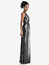 Side View Thumbnail - Stardust One-Shoulder Draped Sequin Maxi Dress