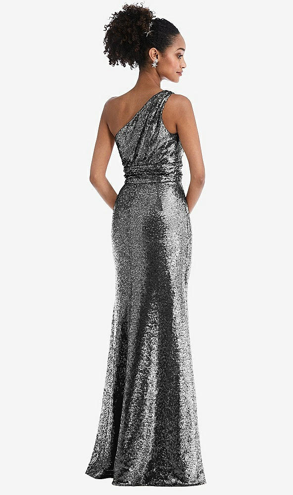 Back View - Stardust One-Shoulder Draped Sequin Maxi Dress