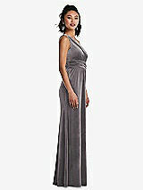 Side View Thumbnail - Caviar Gray One-Shoulder Draped Velvet Maxi Dress