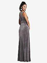 Rear View Thumbnail - Caviar Gray One-Shoulder Draped Velvet Maxi Dress
