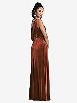 Rear View Thumbnail - Auburn Moon One-Shoulder Draped Velvet Maxi Dress