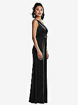 Side View Thumbnail - Black One-Shoulder Draped Velvet Maxi Dress