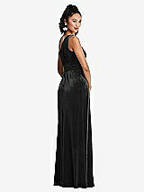 Rear View Thumbnail - Black One-Shoulder Draped Velvet Maxi Dress