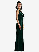 Side View Thumbnail - Evergreen One-Shoulder Draped Velvet Maxi Dress