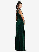Rear View Thumbnail - Evergreen One-Shoulder Draped Velvet Maxi Dress