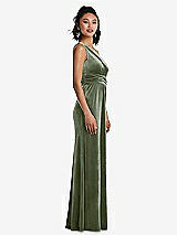 Side View Thumbnail - Sage One-Shoulder Draped Velvet Maxi Dress