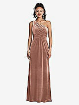 Front View Thumbnail - Tawny Rose One-Shoulder Draped Velvet Maxi Dress