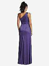 Rear View Thumbnail - Regalia - PANTONE Ultra Violet One-Shoulder Draped Satin Maxi Dress
