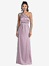 Front View Thumbnail - Suede Rose One-Shoulder Draped Satin Maxi Dress