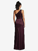 Rear View Thumbnail - Bordeaux One-Shoulder Draped Satin Maxi Dress