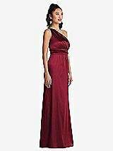 Side View Thumbnail - Burgundy One-Shoulder Draped Satin Maxi Dress