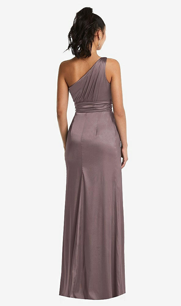 Back View - French Truffle One-Shoulder Draped Satin Maxi Dress