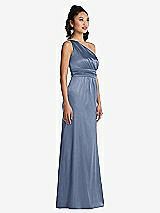 Side View Thumbnail - Larkspur Blue One-Shoulder Draped Satin Maxi Dress
