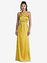 Front View Thumbnail - Marigold One-Shoulder Draped Satin Maxi Dress