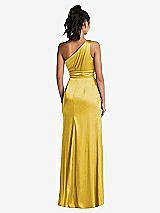 Rear View Thumbnail - Marigold One-Shoulder Draped Satin Maxi Dress