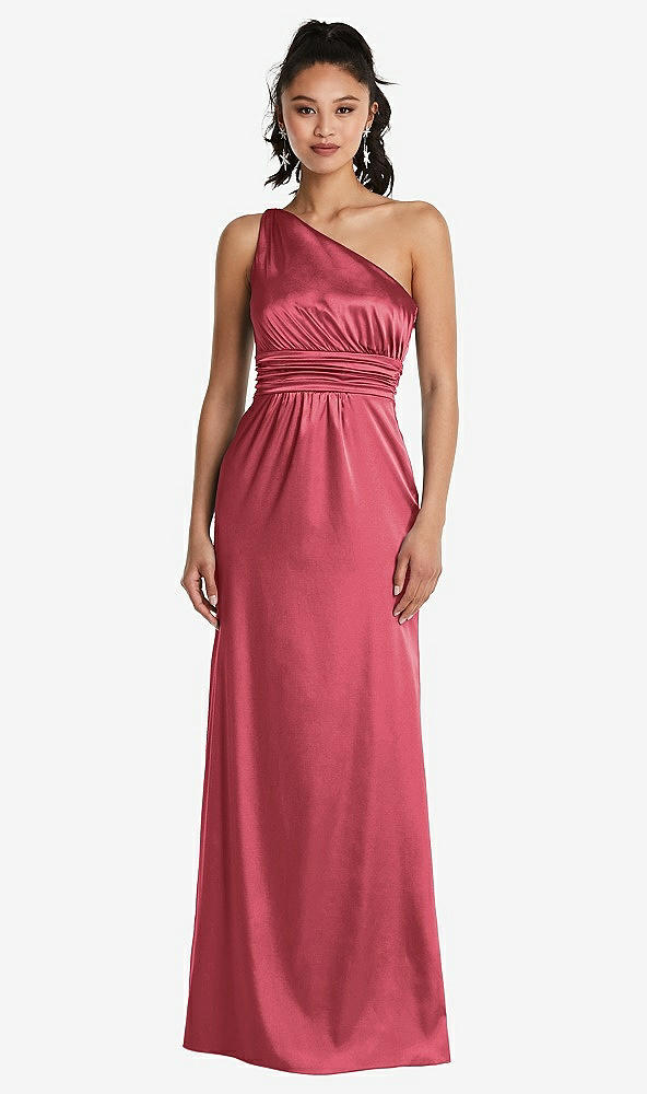 Front View - Nectar One-Shoulder Draped Satin Maxi Dress