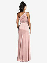 Rear View Thumbnail - Rose - PANTONE Rose Quartz One-Shoulder Draped Satin Maxi Dress