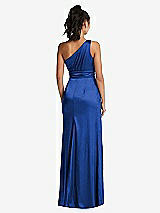 Rear View Thumbnail - Sapphire One-Shoulder Draped Satin Maxi Dress
