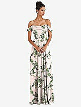 Front View Thumbnail - Palm Beach Print Off-the-Shoulder Draped Neckline Maxi Dress