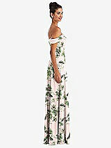 Side View Thumbnail - Palm Beach Print Off-the-Shoulder Draped Neckline Maxi Dress