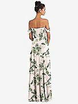 Rear View Thumbnail - Palm Beach Print Off-the-Shoulder Draped Neckline Maxi Dress