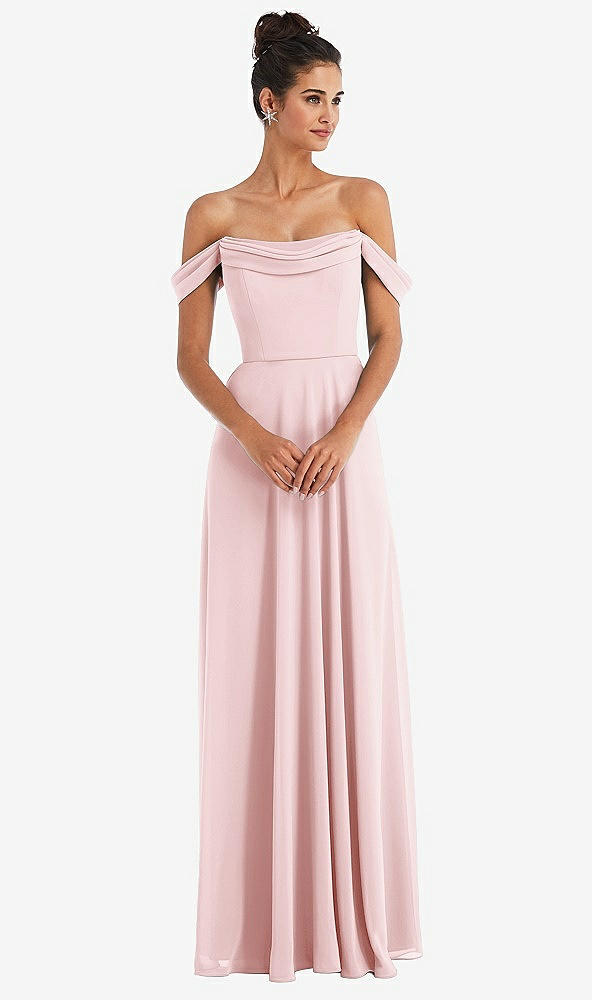 Front View - Ballet Pink Off-the-Shoulder Draped Neckline Maxi Dress