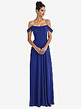 Front View Thumbnail - Cobalt Blue Off-the-Shoulder Draped Neckline Maxi Dress