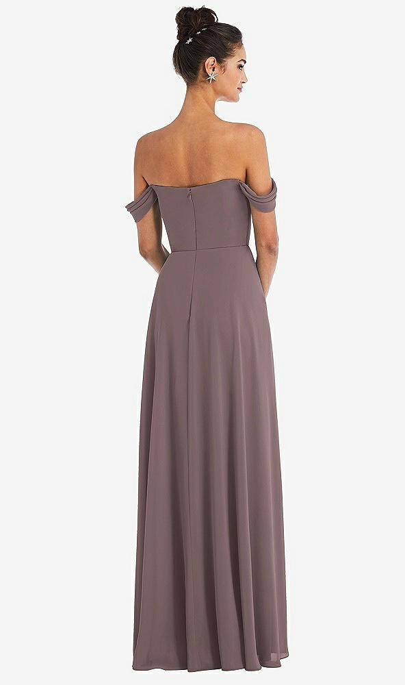 Back View - French Truffle Off-the-Shoulder Draped Neckline Maxi Dress