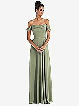 Front View Thumbnail - Sage Off-the-Shoulder Draped Neckline Maxi Dress