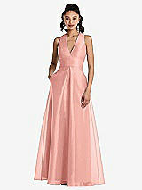 Front View Thumbnail - Apricot Plunging Neckline Pleated Skirt Maxi Dress with Pockets