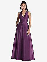 Front View Thumbnail - Aubergine Plunging Neckline Pleated Skirt Maxi Dress with Pockets