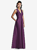 Side View Thumbnail - Aubergine Plunging Neckline Pleated Skirt Maxi Dress with Pockets