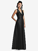 Side View Thumbnail - Black Plunging Neckline Pleated Skirt Maxi Dress with Pockets