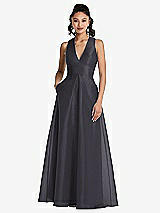 Front View Thumbnail - Onyx Plunging Neckline Pleated Skirt Maxi Dress with Pockets