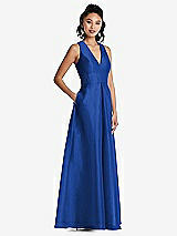 Side View Thumbnail - Sapphire Plunging Neckline Pleated Skirt Maxi Dress with Pockets