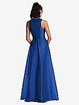 Rear View Thumbnail - Sapphire Plunging Neckline Pleated Skirt Maxi Dress with Pockets