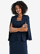Front View Thumbnail - Midnight Navy Open-Front Split Sleeve Cape Jacket