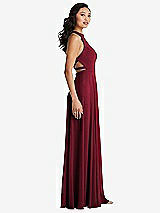 Side View Thumbnail - Burgundy Stand Collar Halter Maxi Dress with Criss Cross Open-Back