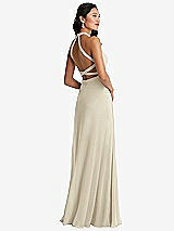 Front View Thumbnail - Champagne Stand Collar Halter Maxi Dress with Criss Cross Open-Back
