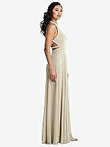 Side View Thumbnail - Champagne Stand Collar Halter Maxi Dress with Criss Cross Open-Back
