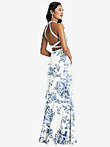 Front View Thumbnail - Cottage Rose Dusk Blue Stand Collar Halter Maxi Dress with Criss Cross Open-Back